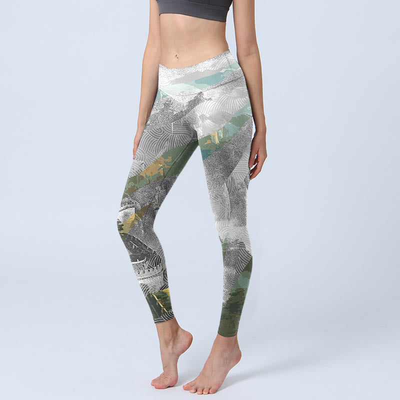 Buddha Stones Ancient Style Great Wall Print Sports Fitness Leggings Women's Yoga Pants - LightGrey - US18,UK/AU22,EU50 (4XL) - image 1