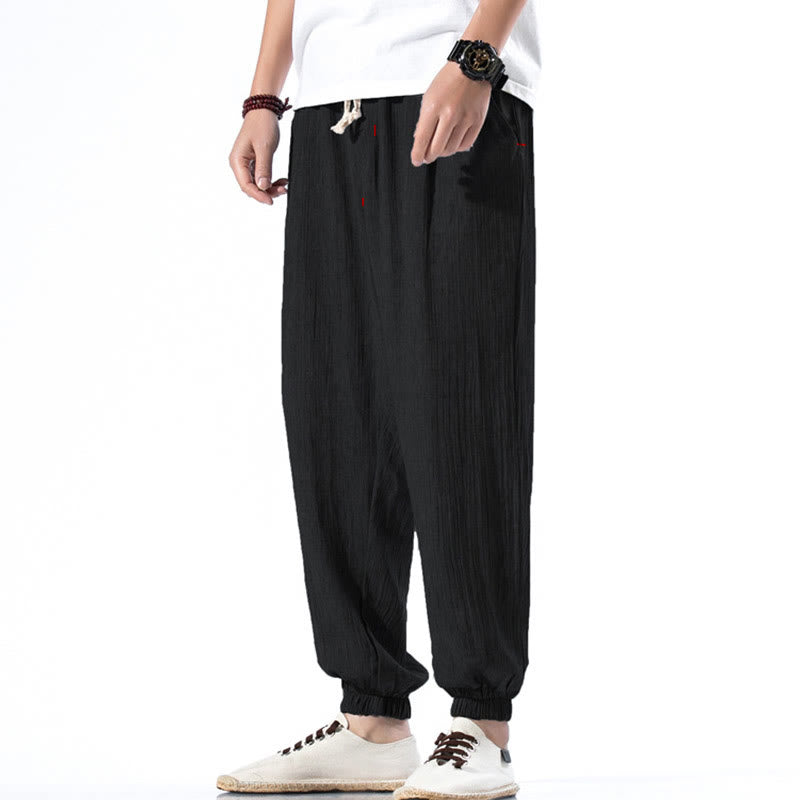 Buddha Stones Casual Solid Color Drawstring Linen Men's Pants With Pockets - Black - US/UK/AU46,EU56 (5XL) - image 10