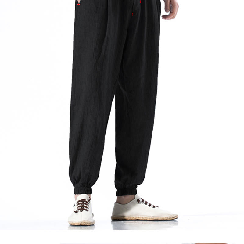 Buddha Stones Casual Solid Color Drawstring Linen Men's Pants With Pockets - image 13