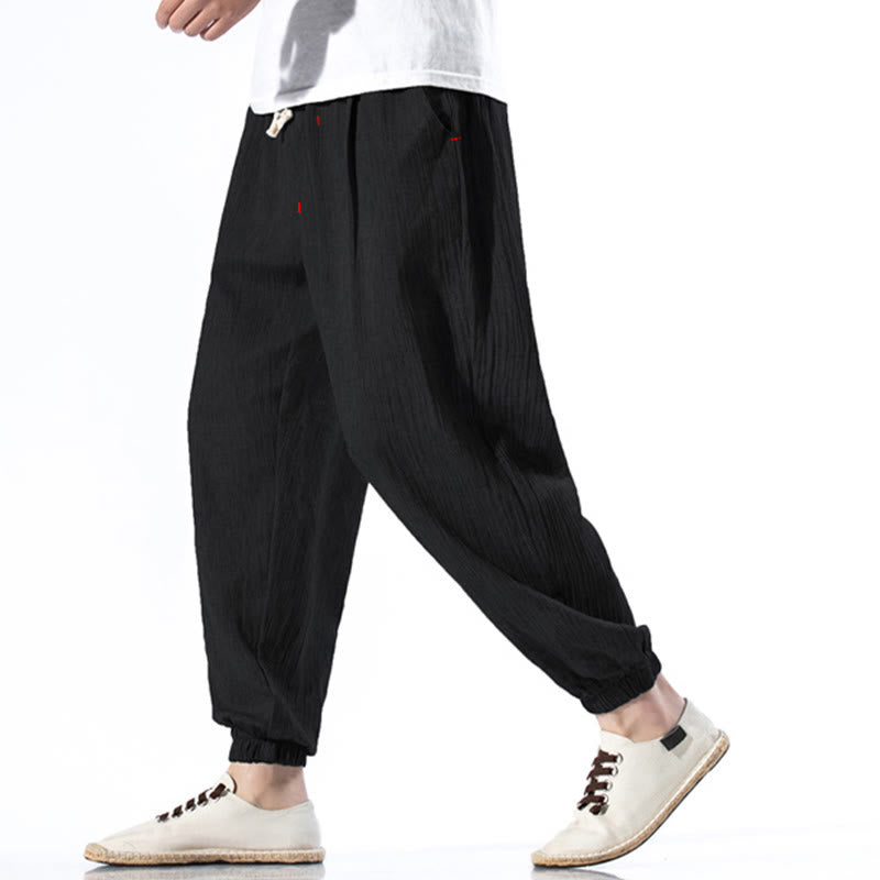 Buddha Stones Casual Solid Color Drawstring Linen Men's Pants With Pockets - image 12
