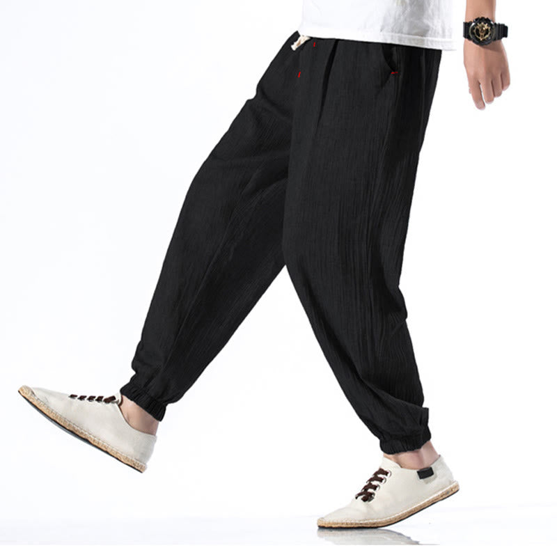 Buddha Stones Casual Solid Color Drawstring Linen Men's Pants With Pockets - image 15