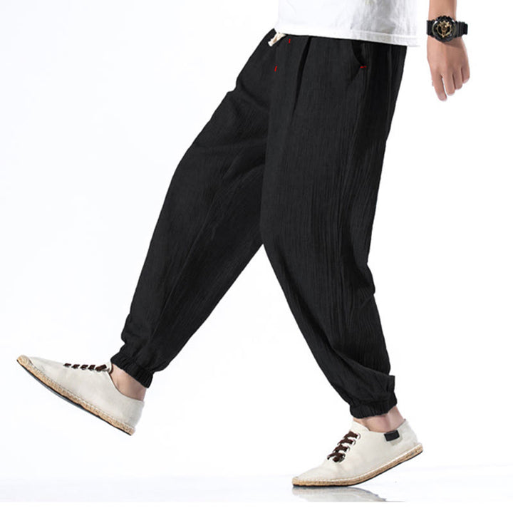 Buddha Stones Casual Solid Color Drawstring Linen Men's Pants With Pockets - image 15