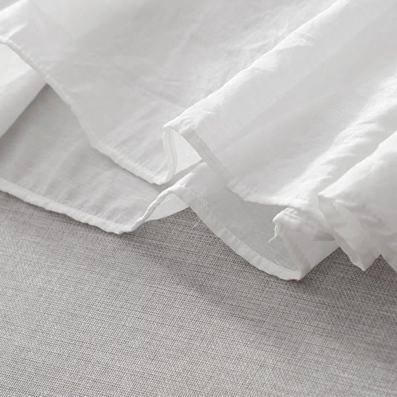 Buddha Stones Summer White Pure Color Embroidery Leaf Flower V-Neck Short Sleeve Midi Dress With Pockets - image 10