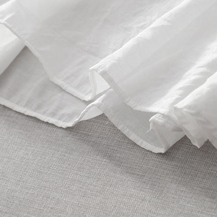 Buddha Stones Summer White Pure Color Embroidery Leaf Flower V-Neck Short Sleeve Midi Dress With Pockets - image 10