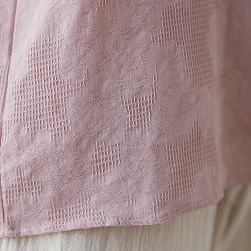 Buddha Stones Vintage Summer Stereoscopic Flower Embroidery Three Quarter Sleeve Frog-Button Cotton Linen Women's Shirt - image 14