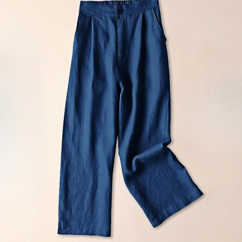 Buddha Stones Commute Solid Color Drawstring 7-8 Length Cotton Linen Women's Wide Leg Pants With Pockets - DarkBlue - US12,UK/AU16,EU44 (3XL) - image 17