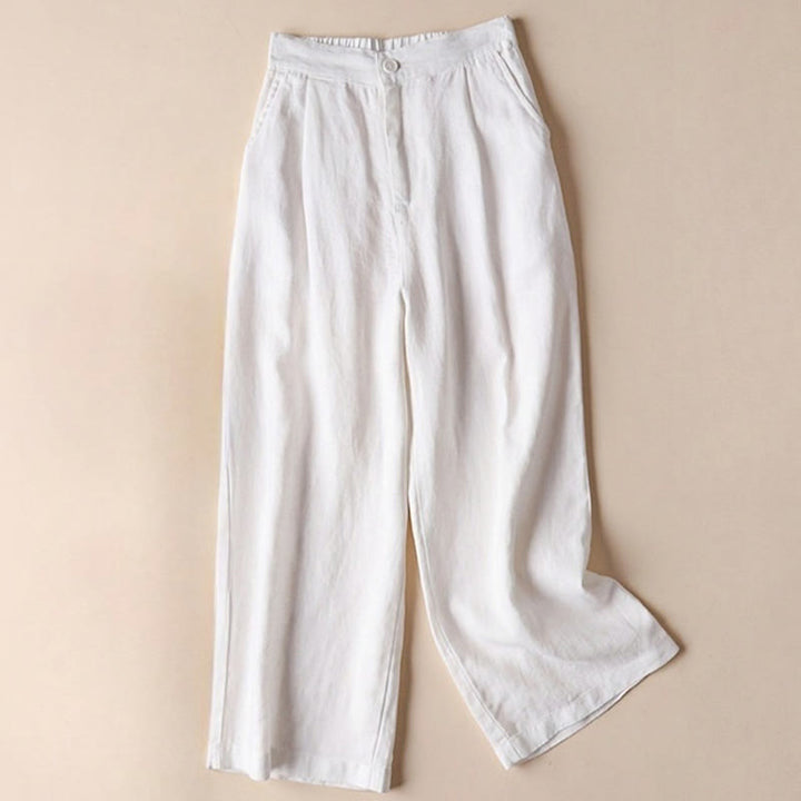 Buddha Stones Commute Solid Color Drawstring 7-8 Length Cotton Linen Women's Wide Leg Pants With Pockets - White - US12,UK/AU16,EU44 (3XL) - image 8