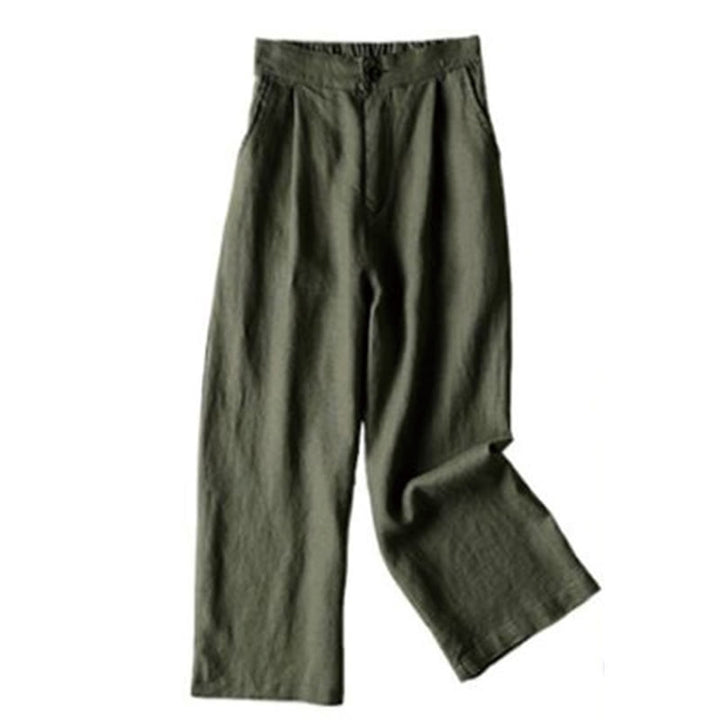 Buddha Stones Commute Solid Color Drawstring 7-8 Length Cotton Linen Women's Wide Leg Pants With Pockets - DarkOliveGreen - US12,UK/AU16,EU44 (3XL) - image 18