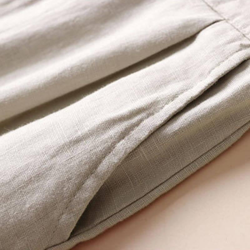 Buddha Stones Commute Solid Color Drawstring 7-8 Length Cotton Linen Women's Wide Leg Pants With Pockets - image 4