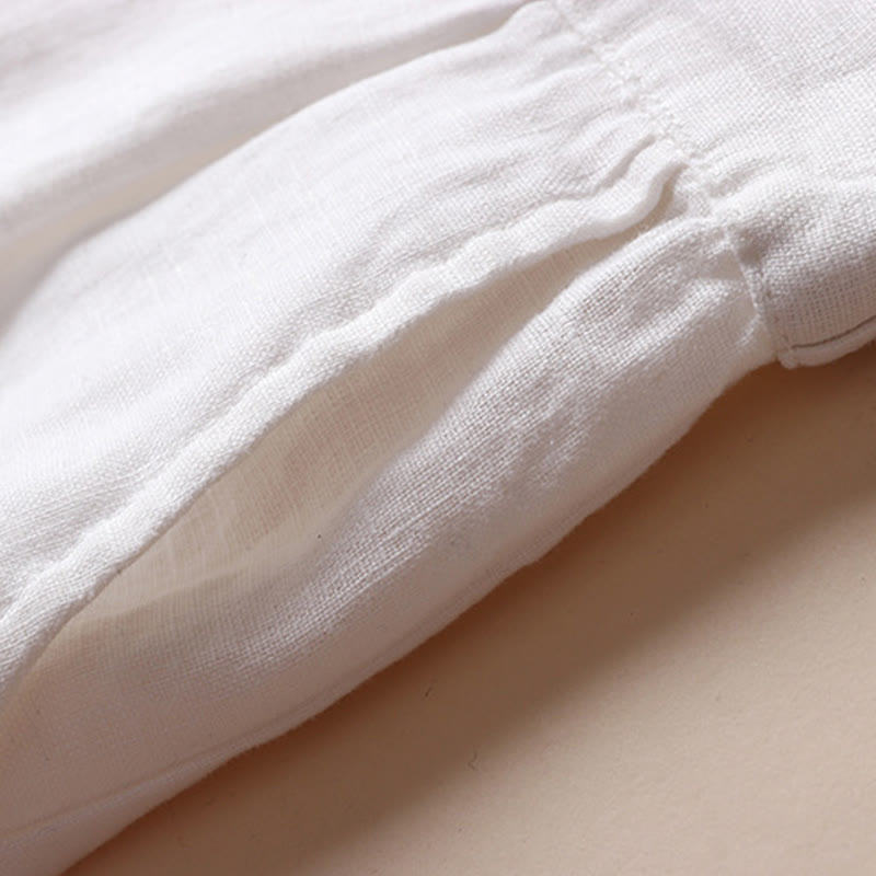 Buddha Stones Commute Solid Color Drawstring 7-8 Length Cotton Linen Women's Wide Leg Pants With Pockets - image 10