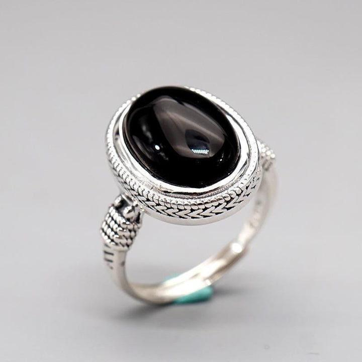 Buddha Stones Natural Black Onyx Adjustable Protection Ring
