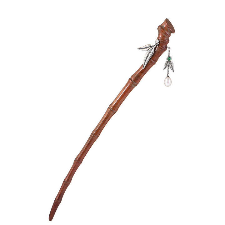 Buddha Stones 925 Sterling Silver Red Sandalwood Ebony Bamboo Power Hairpin