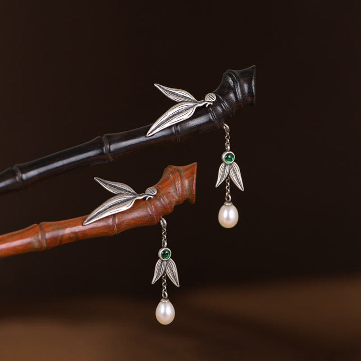 Buddha Stones 925 Sterling Silver Red Sandalwood Ebony Bamboo Power Hairpin