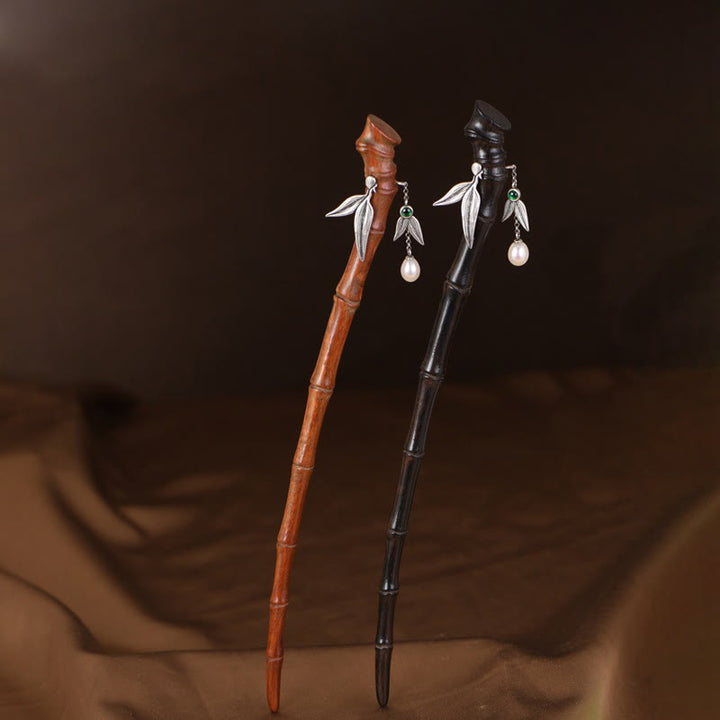 Buddha Stones 925 Sterling Silver Red Sandalwood Ebony Bamboo Power Hairpin