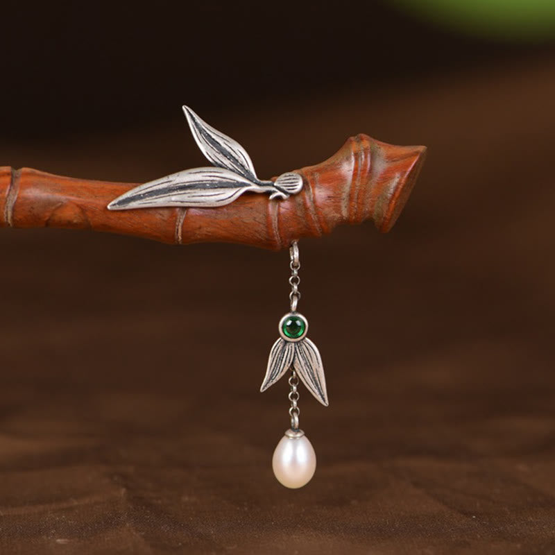 Buddha Stones 925 Sterling Silver Red Sandalwood Ebony Bamboo Power Hairpin