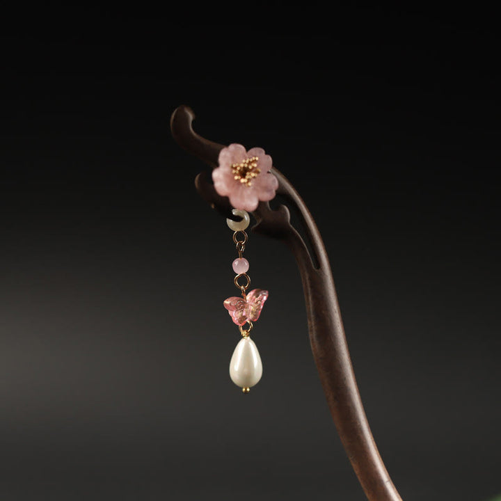 Buddha Stones Ebony Flower Butterfly Blessing Hairpin