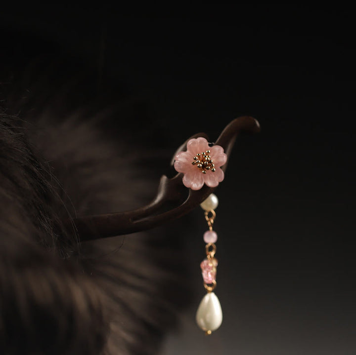 Buddha Stones Ebony Flower Butterfly Blessing Hairpin
