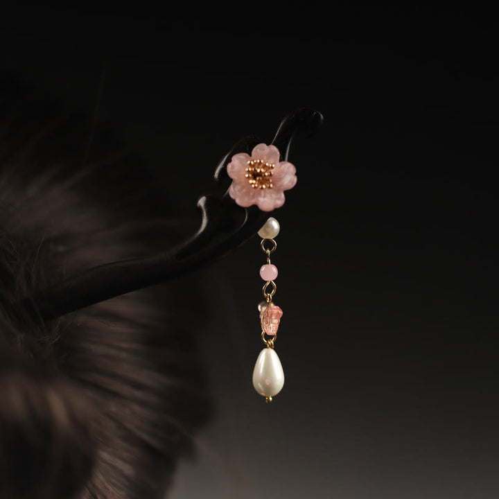 Buddha Stones Ebony Flower Butterfly Blessing Hairpin