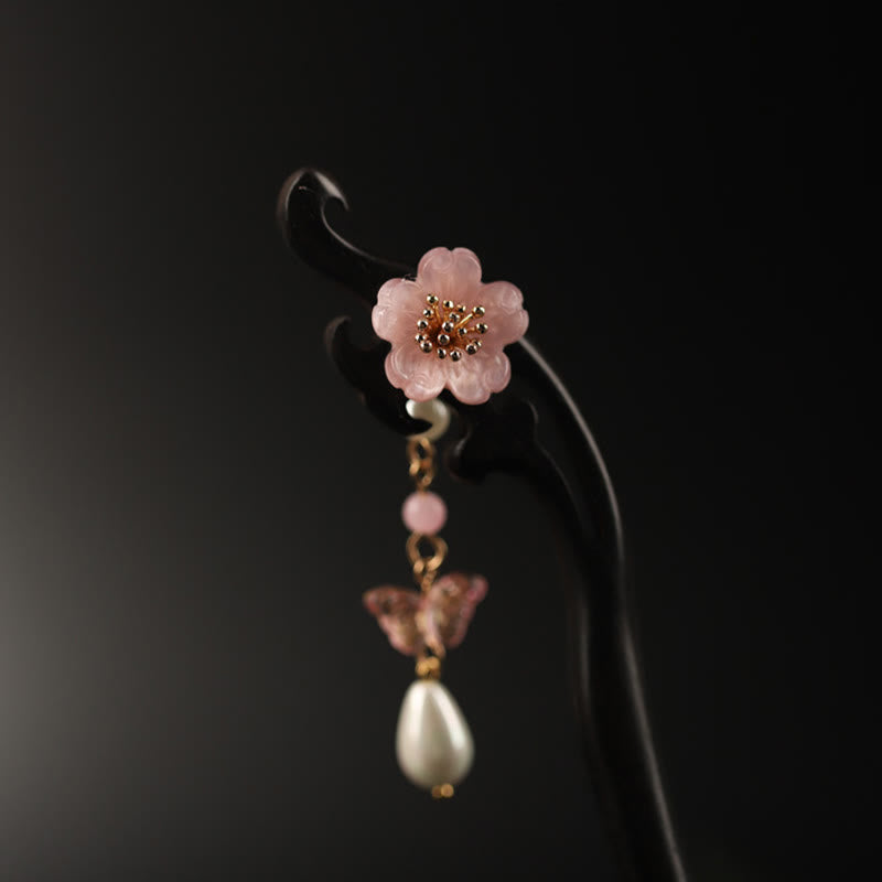 Buddha Stones Ebony Flower Butterfly Blessing Hairpin