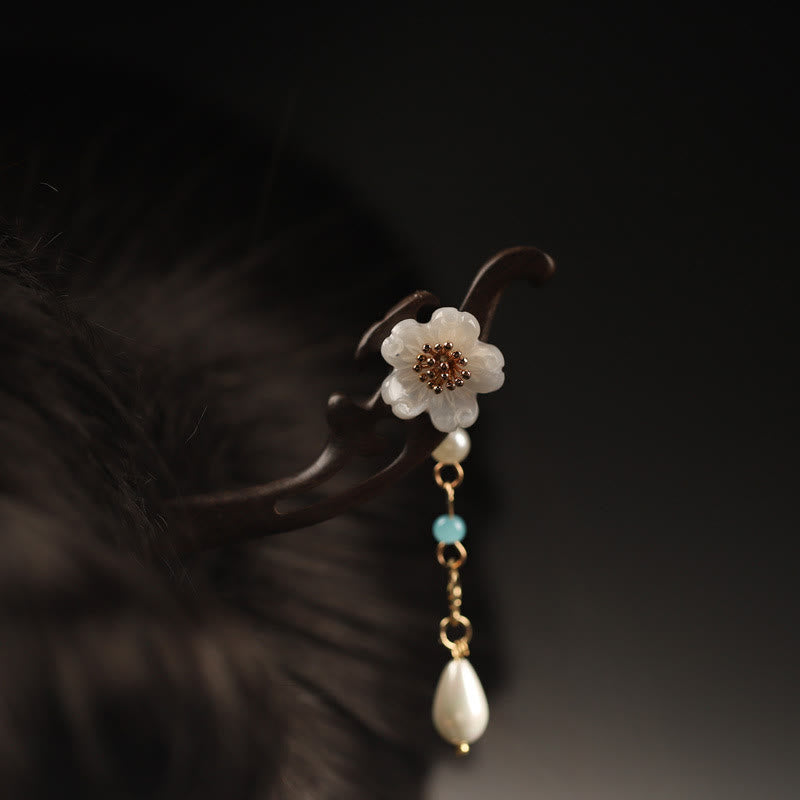 Buddha Stones Ebony Flower Butterfly Blessing Hairpin