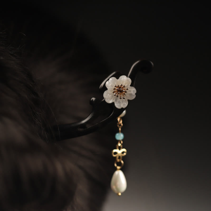 Buddha Stones Ebony Flower Butterfly Blessing Hairpin