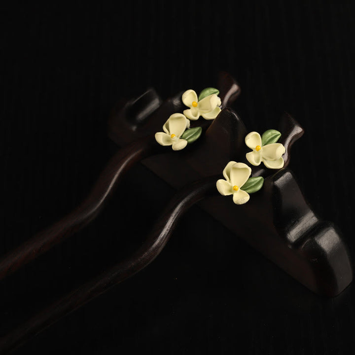 Buddha Stones Ebony Gardenia Petal Courage Hairpin