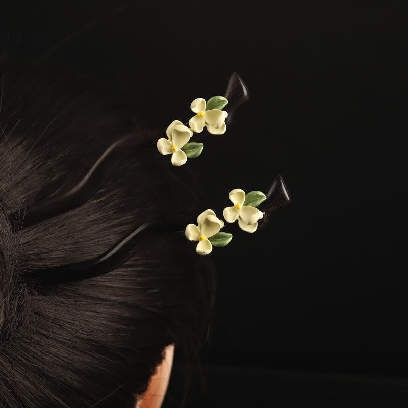Buddha Stones Ebony Gardenia Petal Courage Hairpin