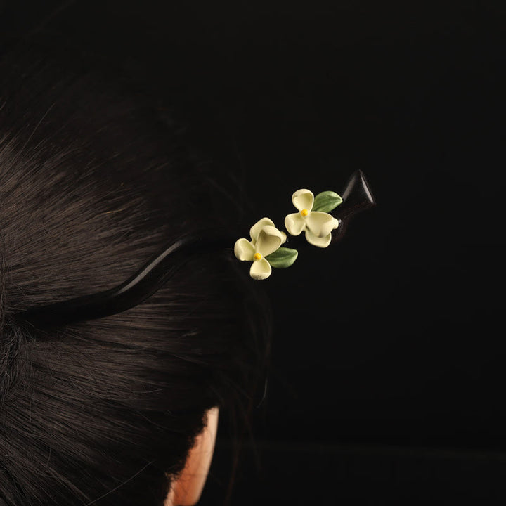 Buddha Stones Ebony Gardenia Petal Courage Hairpin