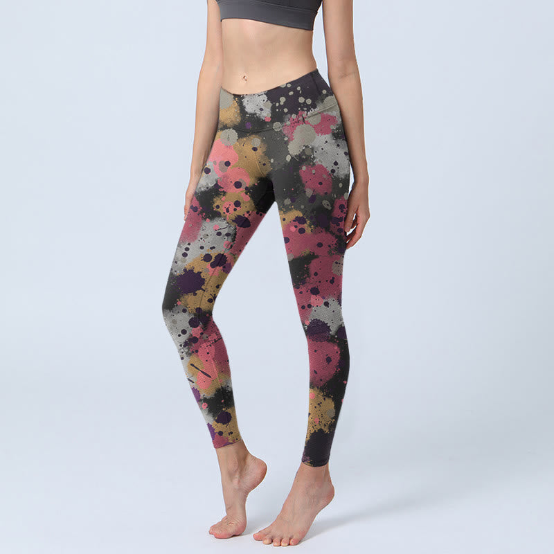 Buddha Stones Splatter Print Exercise Leggings Women's Yoga Pants - Black - US18,UK/AU22,EU50 (4XL) - image 1