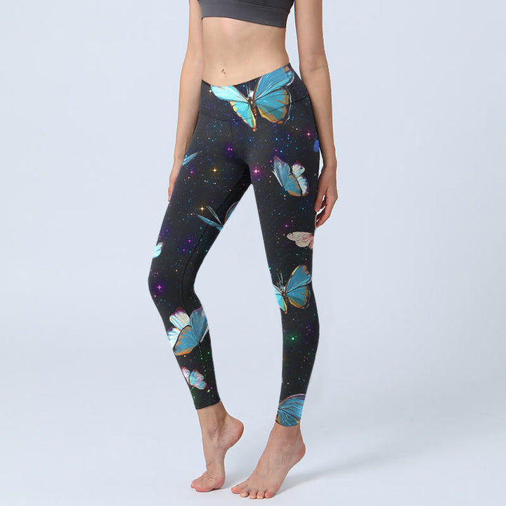 Buddha Stones Butterfly Star Sky Print Exercise Leggings Women's Yoga Pants - Black - US18,UK/AU22,EU50 (4XL) - image 1