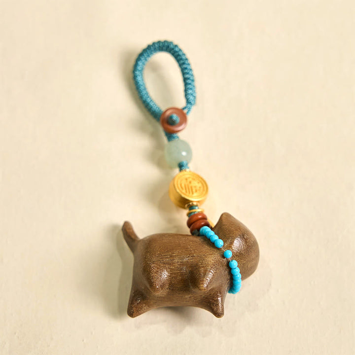 Buddha Stones Hetian Jade Natural Sandalwood Red Sandalwood Green Sandalwood Fu Character Abundance Key Chain