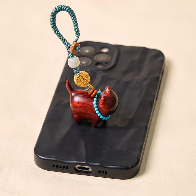 Buddha Stones Hetian Jade Natural Sandalwood Red Sandalwood Green Sandalwood Fu Character Abundance Key Chain