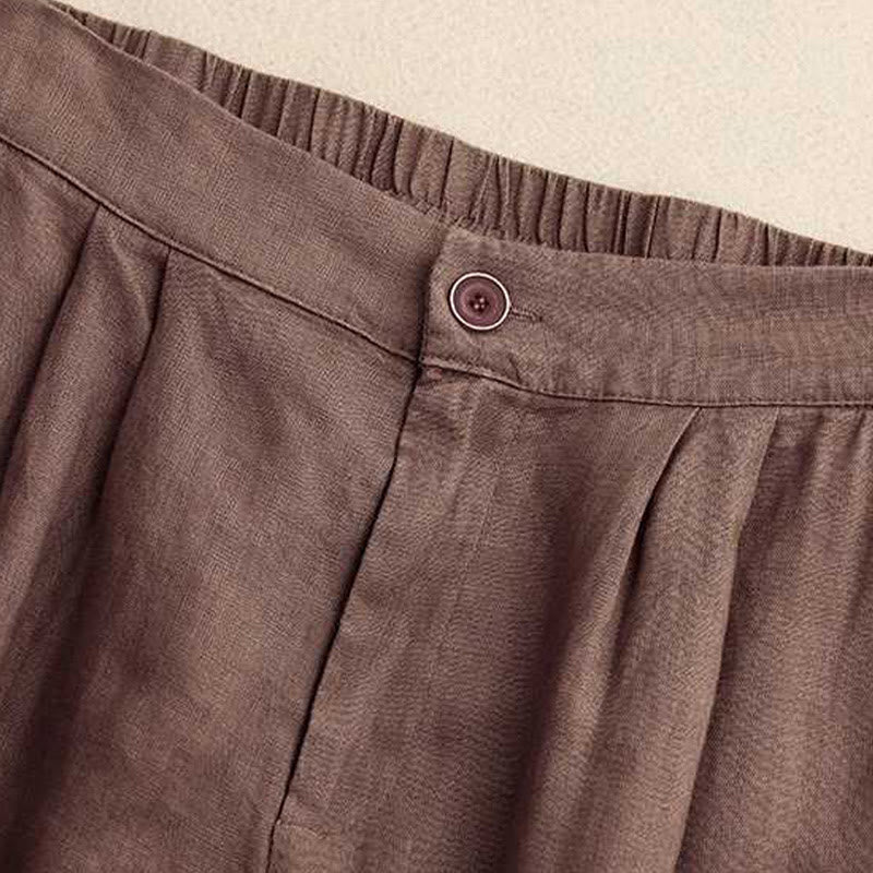 Buddha Stones Summer Casual Solid Color Zipper Button Acrylic Fiber Frog Button Women's Shorts With Pockets