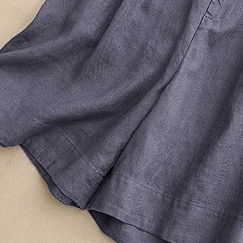 Buddha Stones Summer Casual Solid Color Zipper Button Acrylic Fiber Frog Button Women's Shorts With Pockets