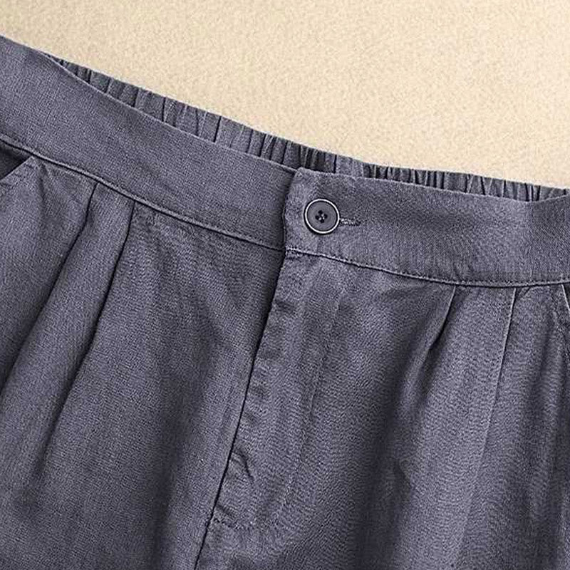 Buddha Stones Summer Casual Solid Color Zipper Button Acrylic Fiber Frog Button Women's Shorts With Pockets