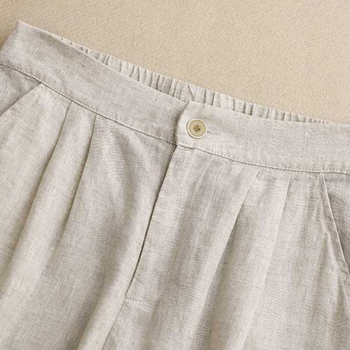 Buddha Stones Summer Casual Solid Color Zipper Button Acrylic Fiber Frog Button Women's Shorts With Pockets