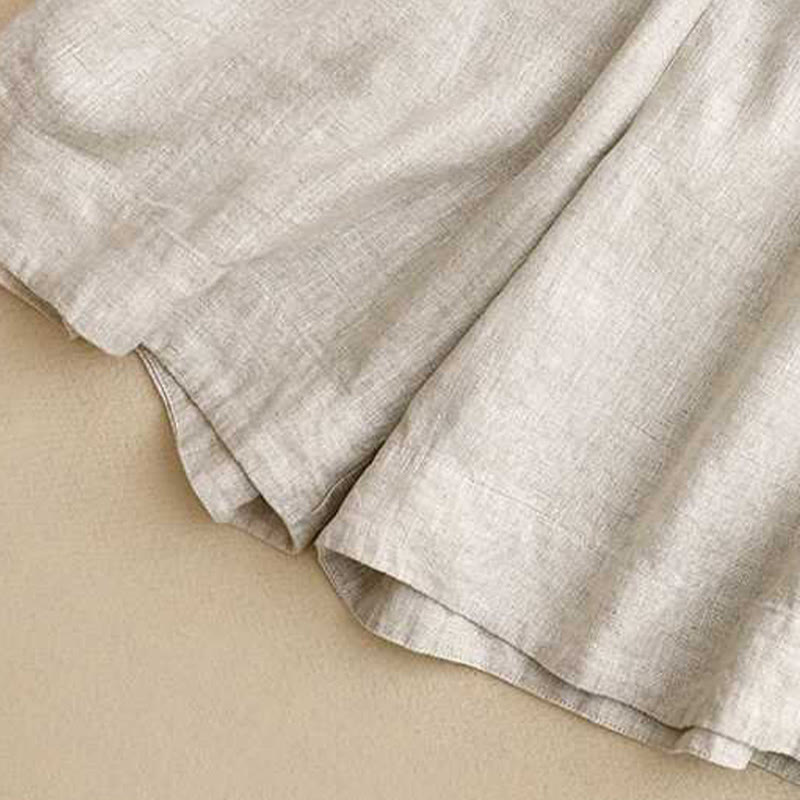 Buddha Stones Summer Casual Solid Color Zipper Button Acrylic Fiber Frog Button Women's Shorts With Pockets