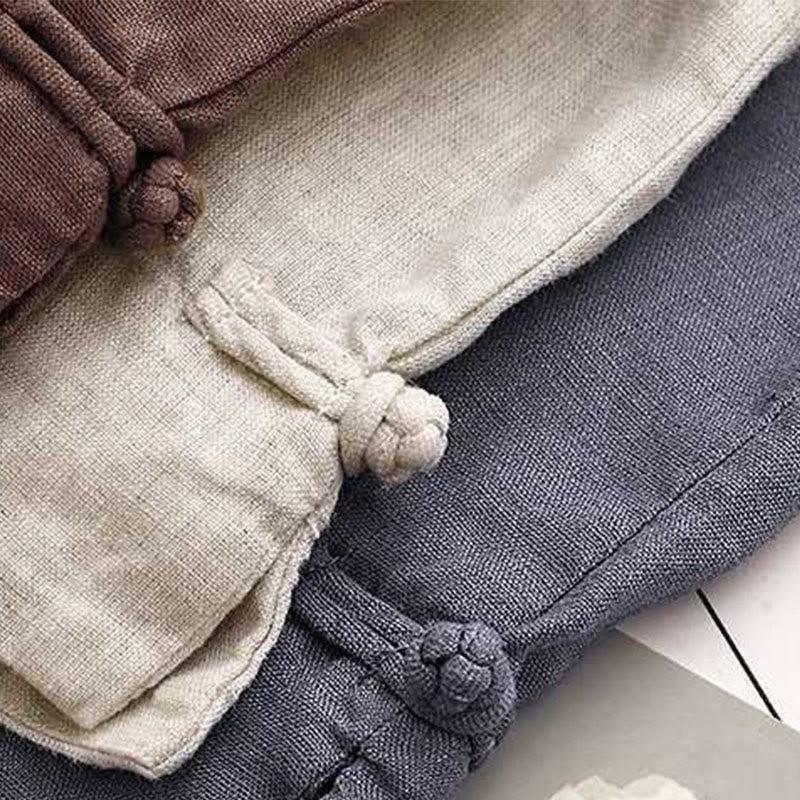 Buddha Stones Summer Casual Solid Color Zipper Button Acrylic Fiber Frog Button Women's Shorts With Pockets