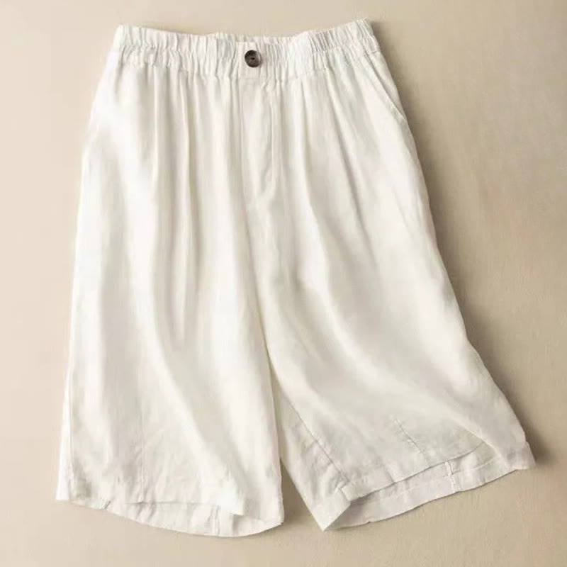 Buddha Stones Summer Casual Plain Zipper Button Cotton Linen Women's Shorts With Pockets - White - US8-10,UK/AU12-14,EU40-42 (3XL) - image 9