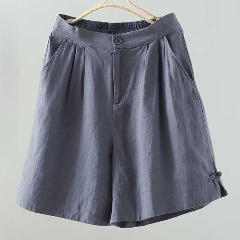 Buddha Stones Summer Casual Solid Color Frog Button Zipper Button Acrylic Fiber Women's Shorts With Pockets - CornflowerBlue - US12,UK/AU16,EU44 (2XL) - image 0