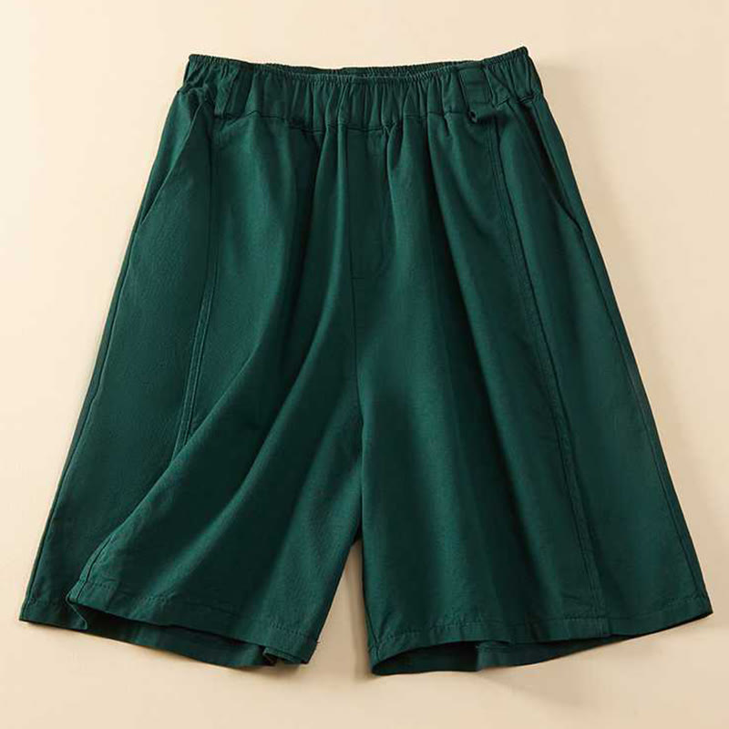 Buddha Stones Summer Casual Loose Plain Cotton Women's Shorts With Pockets - DarkGreen - US8-10,UK/AU12-14,EU40-42 (2XL) - image 7