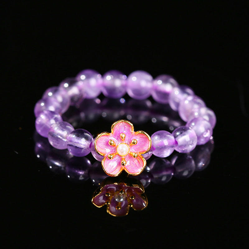 Buddha Stones 3mm Amethyst Peach Blossom Elastic String Ring