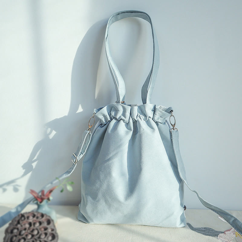 Buddha Stones Embroidered Green Pear Blue Epiphyllum Canvas Tote Crossbody Bag Shoulder Bag Handbag