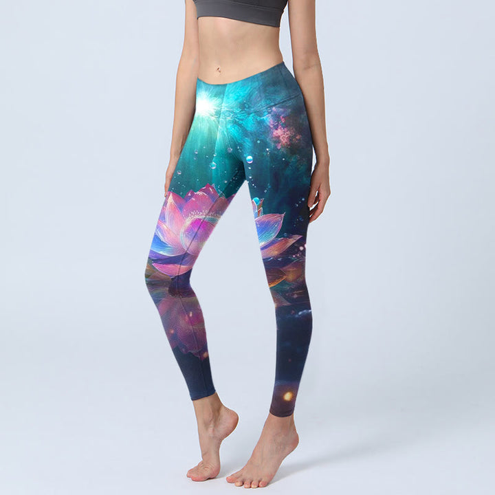 Buddha Stones Gradient Lotus Water Bubbles Pattern Print Gym Leggings Women's Yoga Pants - DarkTurquoise - US18,UK/AU22,EU50 (4XL) - image 1