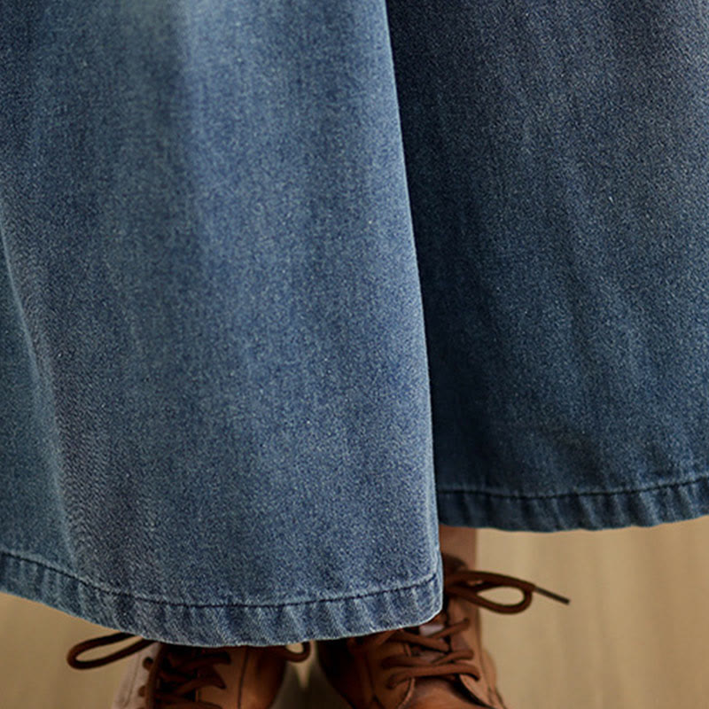 Buddha Stones Fall Vintage Distressed Design High Waist Women's Wide Leg Pants With Pockets - image 9