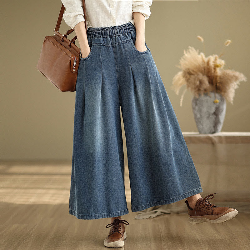 Buddha Stones Fall Vintage Distressed Design High Waist Women's Wide Leg Pants With Pockets - image 2