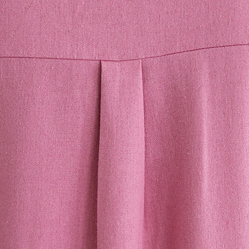 Buddha Stones Casual Daily Pure Color Button Design Short Sleeve Cotton Linen Midi Dress With Pockets - image 7