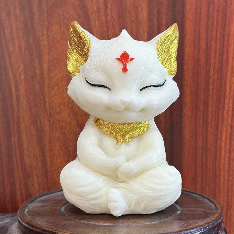 Buddha Stones Nine Tailed Fox Carved Ivory Fruit Blessing Home Decoration