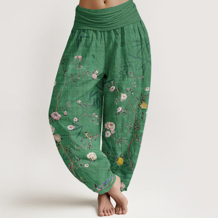 Buddha Stones Pink White Flowers Bamboo Leaves Fruits Design Women's Elastic Waist Harem Pants - SpringGreen - US22,UK/AU26,EU54 (6XL) - image 5