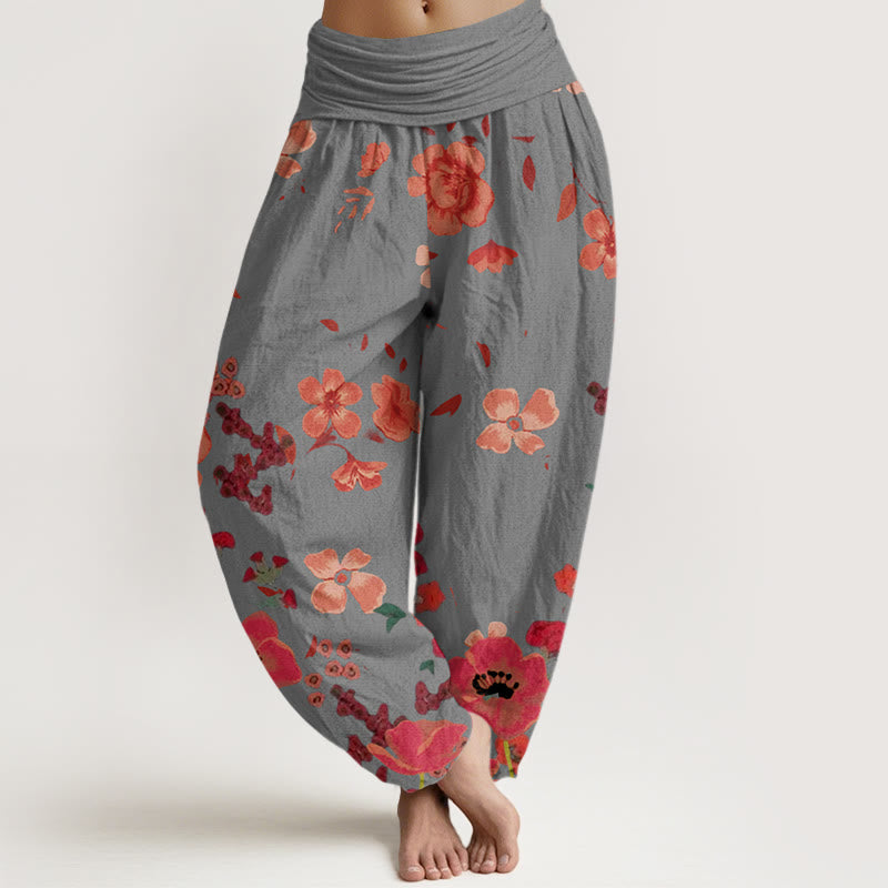Buddha Stones Red Flowers Common Poppy Design Women's Elastic Waist Harem Pants - LightGrey - US22,UK/AU26,EU54 (6XL) - image 5